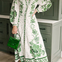 Unique Print Button Down Long Sleeve Shirt Maxi Dress