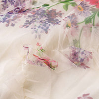 Floral Print Chiffon Patchwork Mesh Off Shoulder Ruffle Sleeveless Maxi Dress
