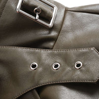 Faux Leather Stand Collar Zipper Jacket