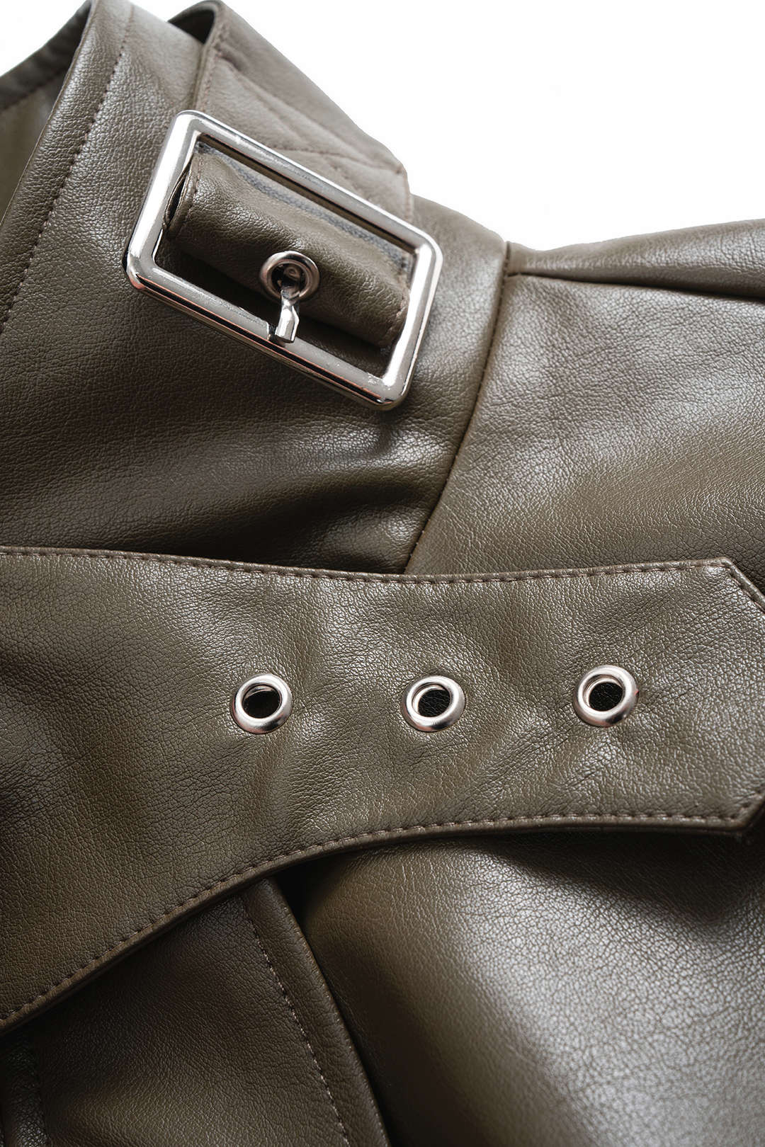 Faux Leather Stand Collar Zipper Jacket