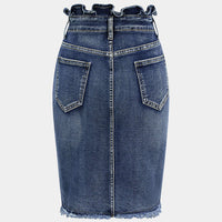 Denim Ruffle Asymmetrical Frayed Skirt