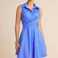 Stripes Print Crossed Lapel Mini Skirt