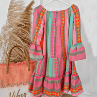 Ethnic Print Linen Blend Off Shoulder Loose Mini Dress
