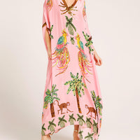 Unique Drop Shoulder Sleeve Coconut Tree Printed Dress