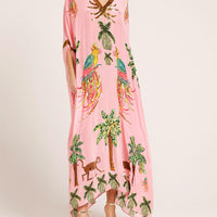 Unique Drop Shoulder Sleeve Coconut Tree Printed Dress