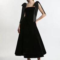 Velvet Strapless Bow Midi Dress