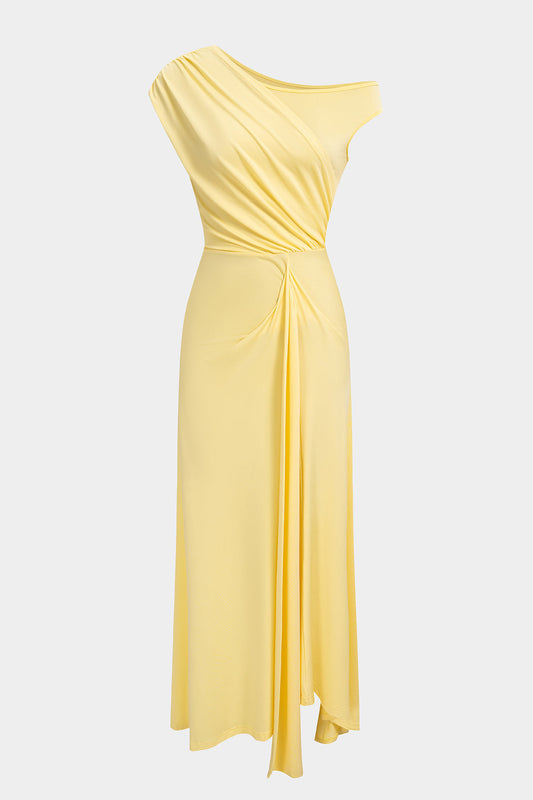 Asymmetrical One Shoulder Ruched Maxi Dress