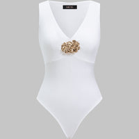 Metallic V-Neck Sleeveless Bodysuit