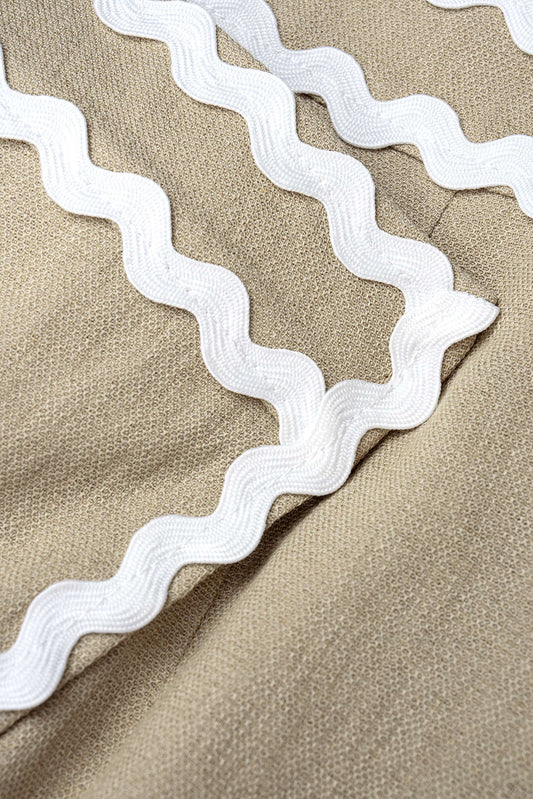 Linen Contrast Binding High Waist Skirt
