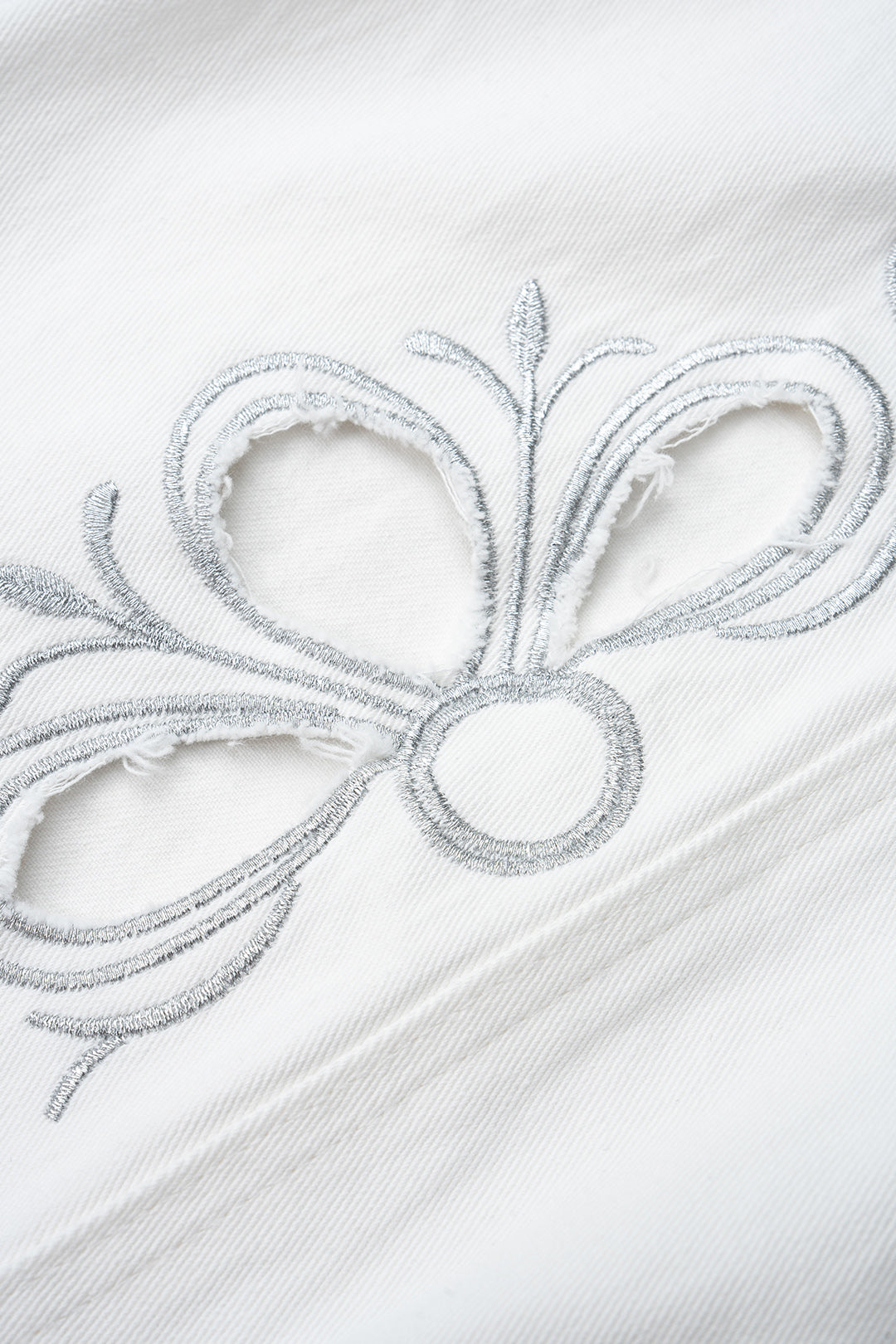 Denim Embroidery Cut Out Tie-Up Jeans