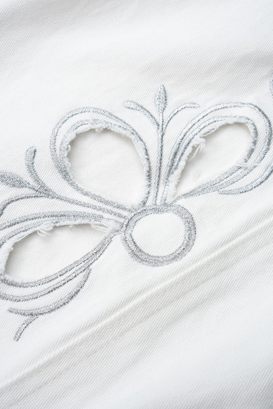 Denim Embroidery Cut Out Tie-Up Jeans