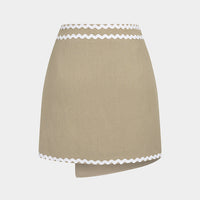 Linen Contrast Binding High Waist Skirt