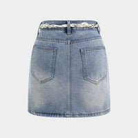Denim Belted Beaded Skirt