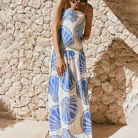 Holiday Casual Ocean Shell Print Sling Maxi Dress