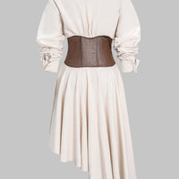 Faux Leather Patchwork Asymmetrical Hem Long Sleeve Maxi Dress