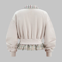 Plaid Print Zipper Patchwork Sweatshirt