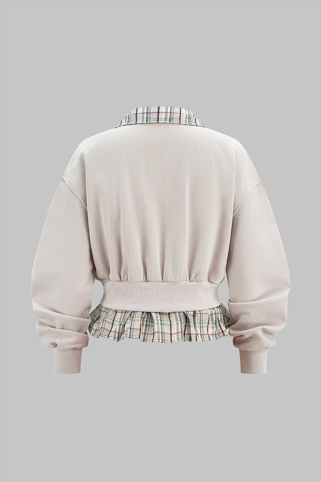 Plaid Print Zipper Patchwork Sweatshirt