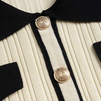 Knit Contrast Lapel Button Short Sleeve Dress