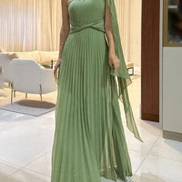 Elegant Flowing Pleated Off-the-Shoulder Maxi Dress