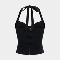 Halter Neck Tie-Up Ruched Zipper Cami Top