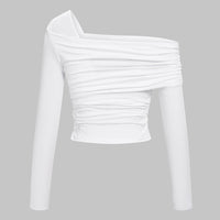 One Shoulder Ruched Asymmetrical Long-Sleeve Top