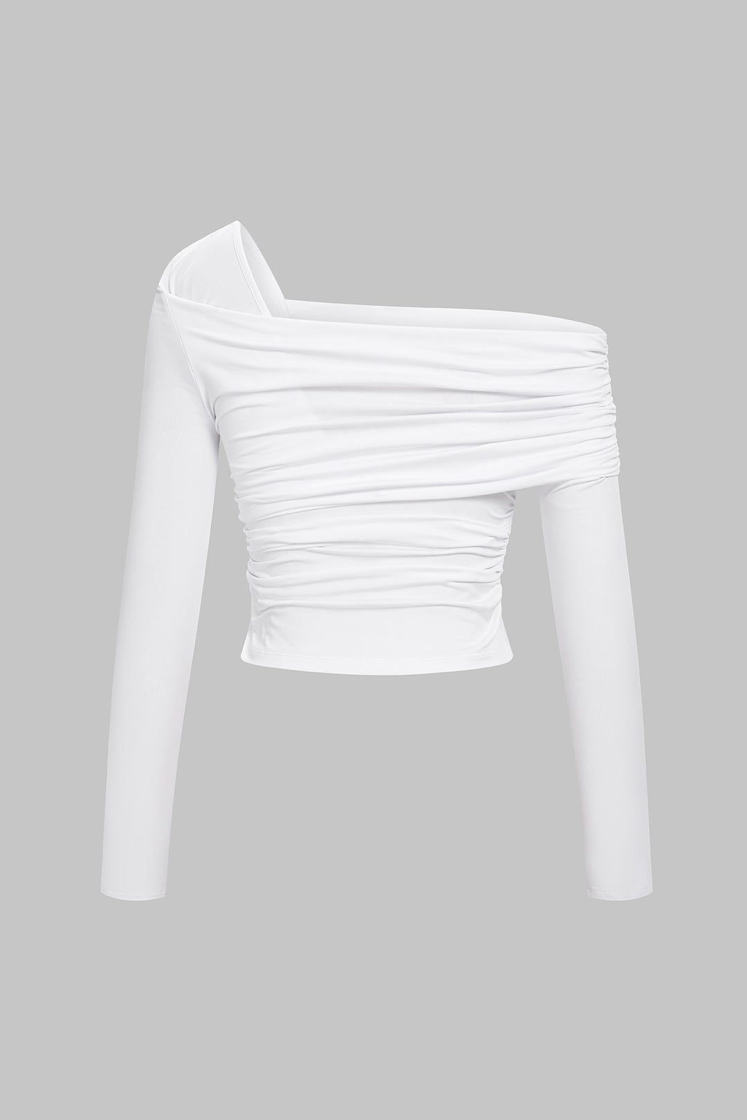 One Shoulder Ruched Asymmetrical Long-Sleeve Top