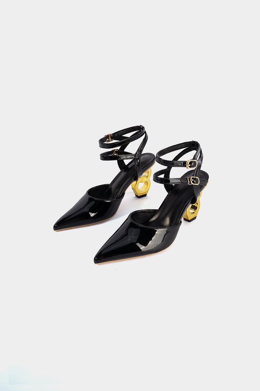 Leather Crossed Strappy Pointed Heels