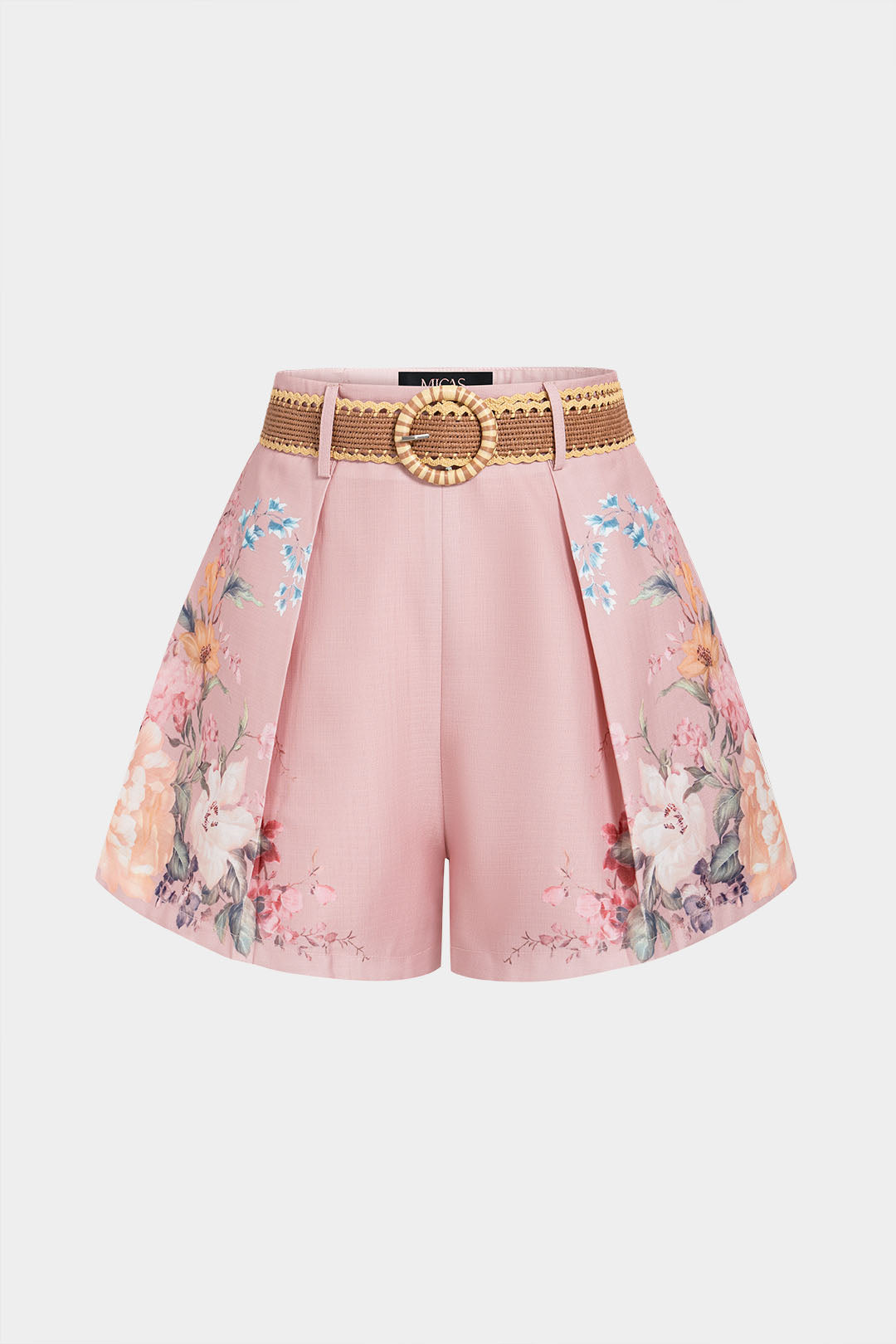 Floral Print Belted Wide Leg Shorts