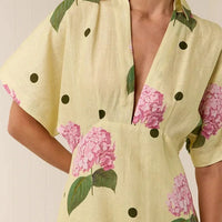 Jasmine Linen Blend Floral Polka Dot Wide Sleeve Shirt Maxi Dress