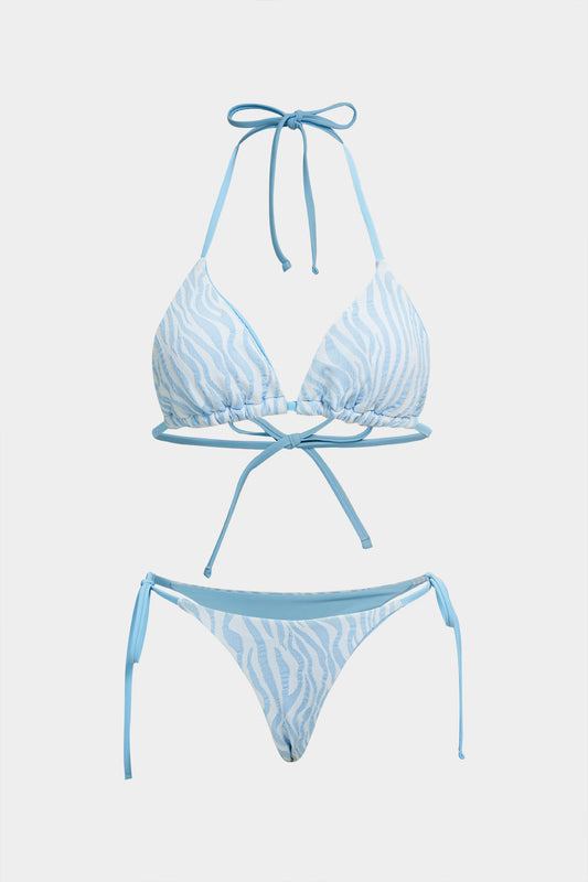 Stripes Print Tie-Up Bikini Set