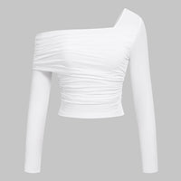 One Shoulder Ruched Asymmetrical Long-Sleeve Top