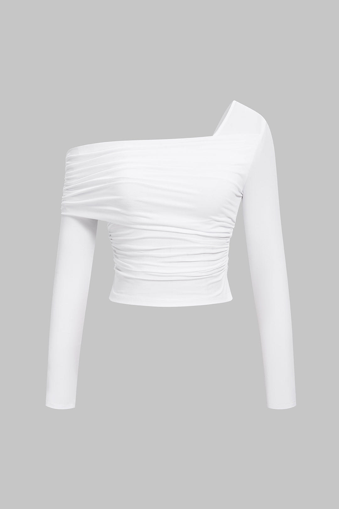 One Shoulder Ruched Asymmetrical Long-Sleeve Top