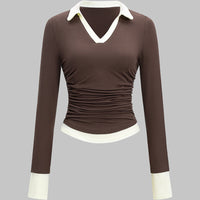 Contarst Polo Long-Sleeve Top