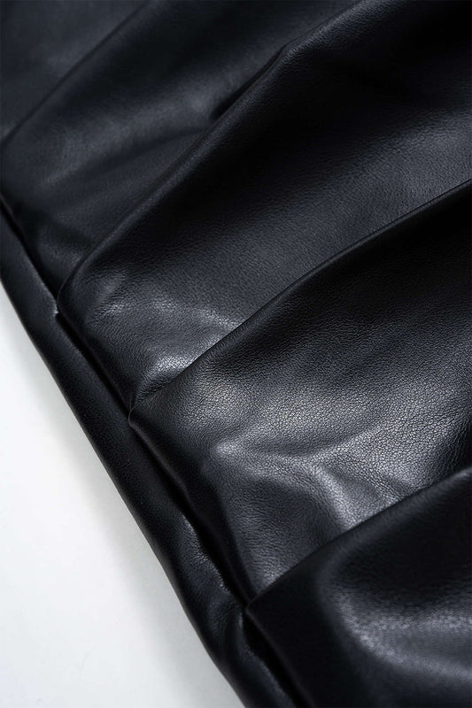 Faux Leather Ruched Asymmetrical Mini Skirt