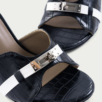 Crocodile Pattern Faux Leather Metallic Heels