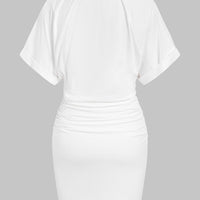 Metallic Round Neck Short Sleeve Mini Dress