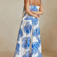 Holiday Casual Ocean Shell Print Sling Maxi Dress