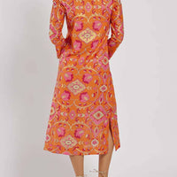 Stand Collar Printed Midi Dress