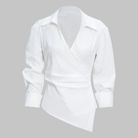 V-Neck Asymmetrical Tie Back Long-Sleeve Shirt