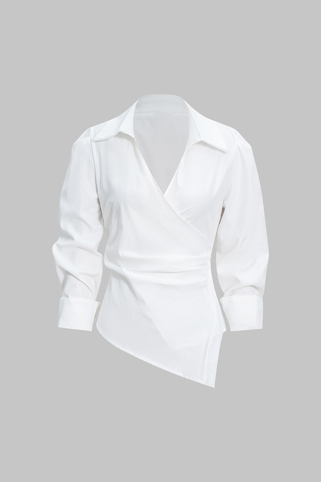 V-Neck Asymmetrical Tie Back Long-Sleeve Shirt