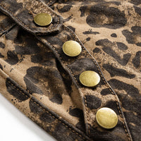 Leopard Print Denim Zipper Wide Leg Trousers