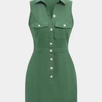 Button Pocket Sleeveless Mini Dress