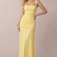 Mesh Patchwork Ruched Tie Back Crossed Sleeveless Maxi Dress