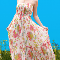 Hand-Drawn Prints Striking Tube Maxi Dress