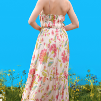 Hand-Drawn Prints Striking Tube Maxi Dress