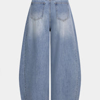 Denim Button Pocket Wide Leg Jeans
