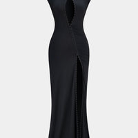 Mock Neck Cut Out High Slit Short Sleeve Maxi Dress