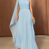 Elegant Flowing Pleated Off-the-Shoulder Maxi Dress