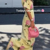 Jasmine Linen Blend Floral Polka Dot Wide Sleeve Shirt Maxi Dress