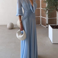 Elegant High Neck Balloon Sleeve Maxi Dress